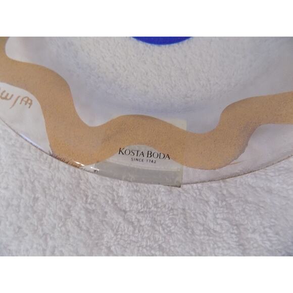 Kosta Boda Glass Cosmos Blue Dot Dessert Plate Gold Rim Signed 8" NEW IN BOX - Picture 6 of 7